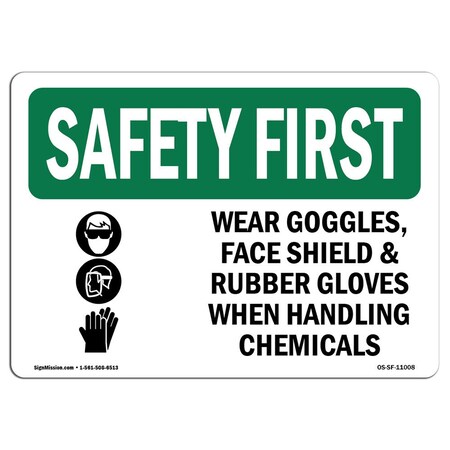Signmission OSHA Wear Goggles Face Shield And W/ Symbol 14in X 10in Rigid Plastic, 14" W, 10" H, Landscape OS-SF-P-1014-L-11008